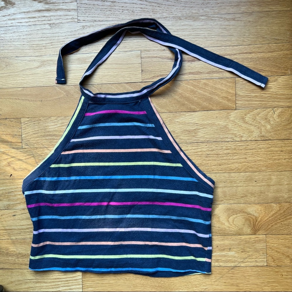 Rainbow stripe halter crop top
